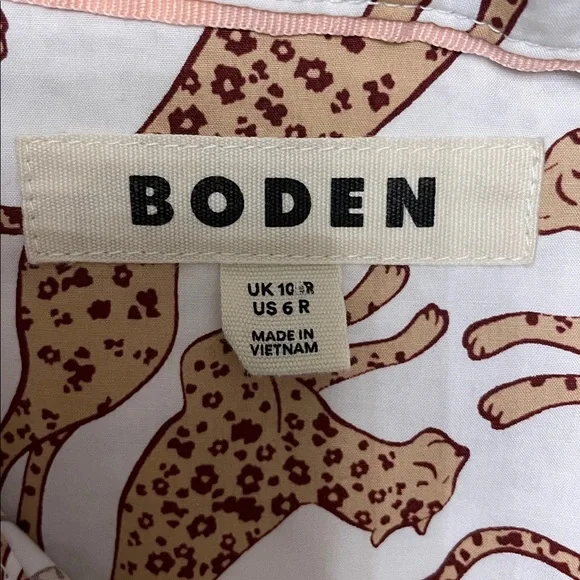 Boden Sienna Cotton Shirt Size 6 Leaping Leopard Button Up White Tan Long Sleeve - Picture 12 of 16